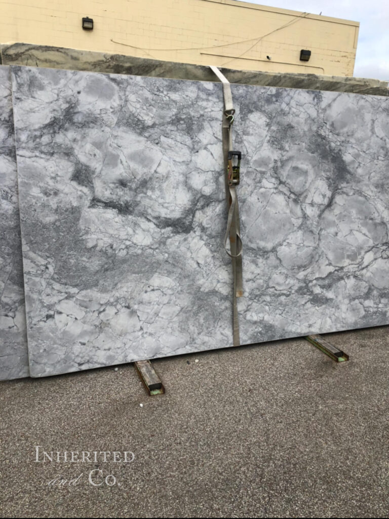 Slabs of grey marble at stoneyard