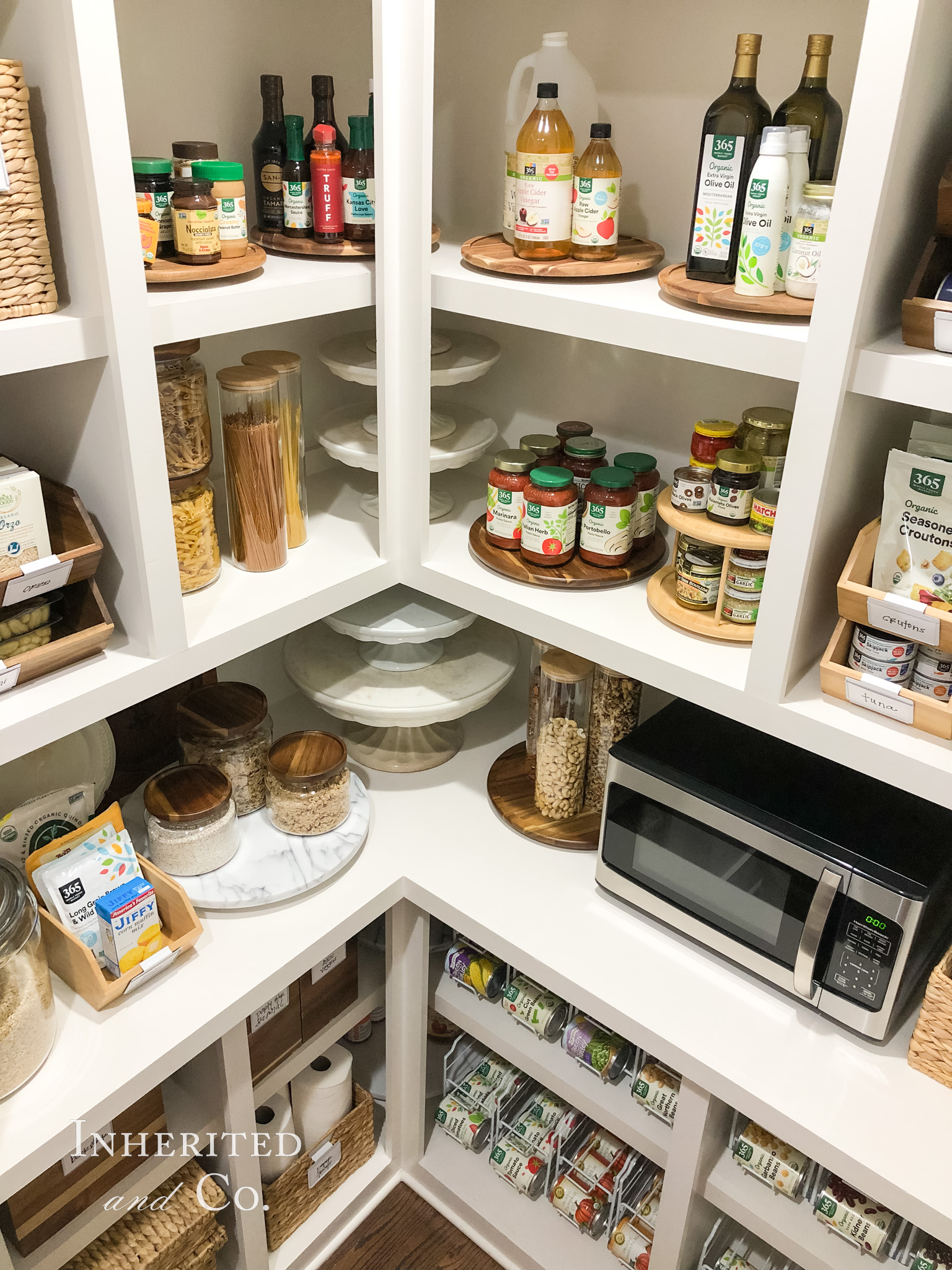 Countertop Microwave on Organized Pantry Shelves
