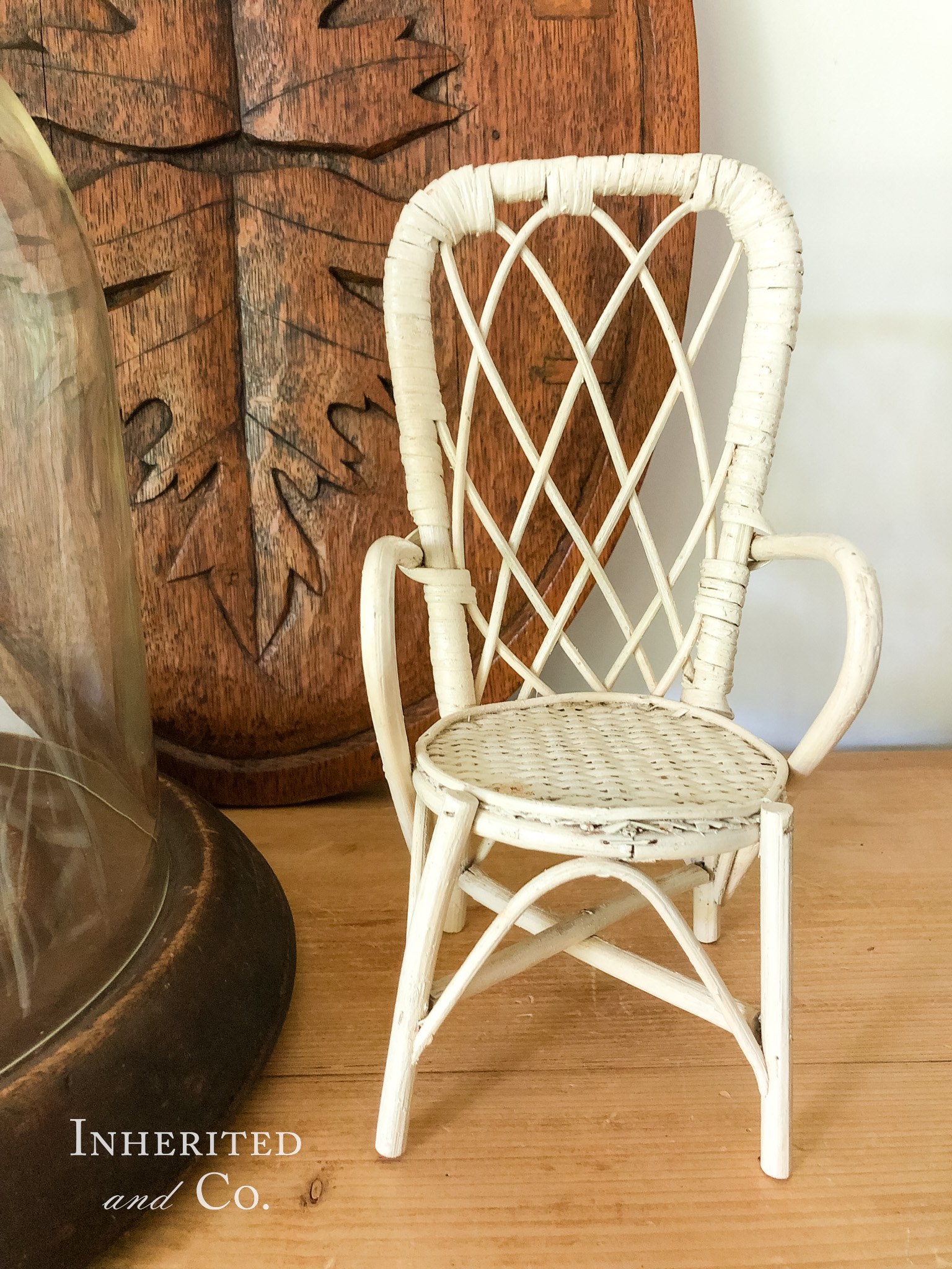 Vintage white wicker doll chair