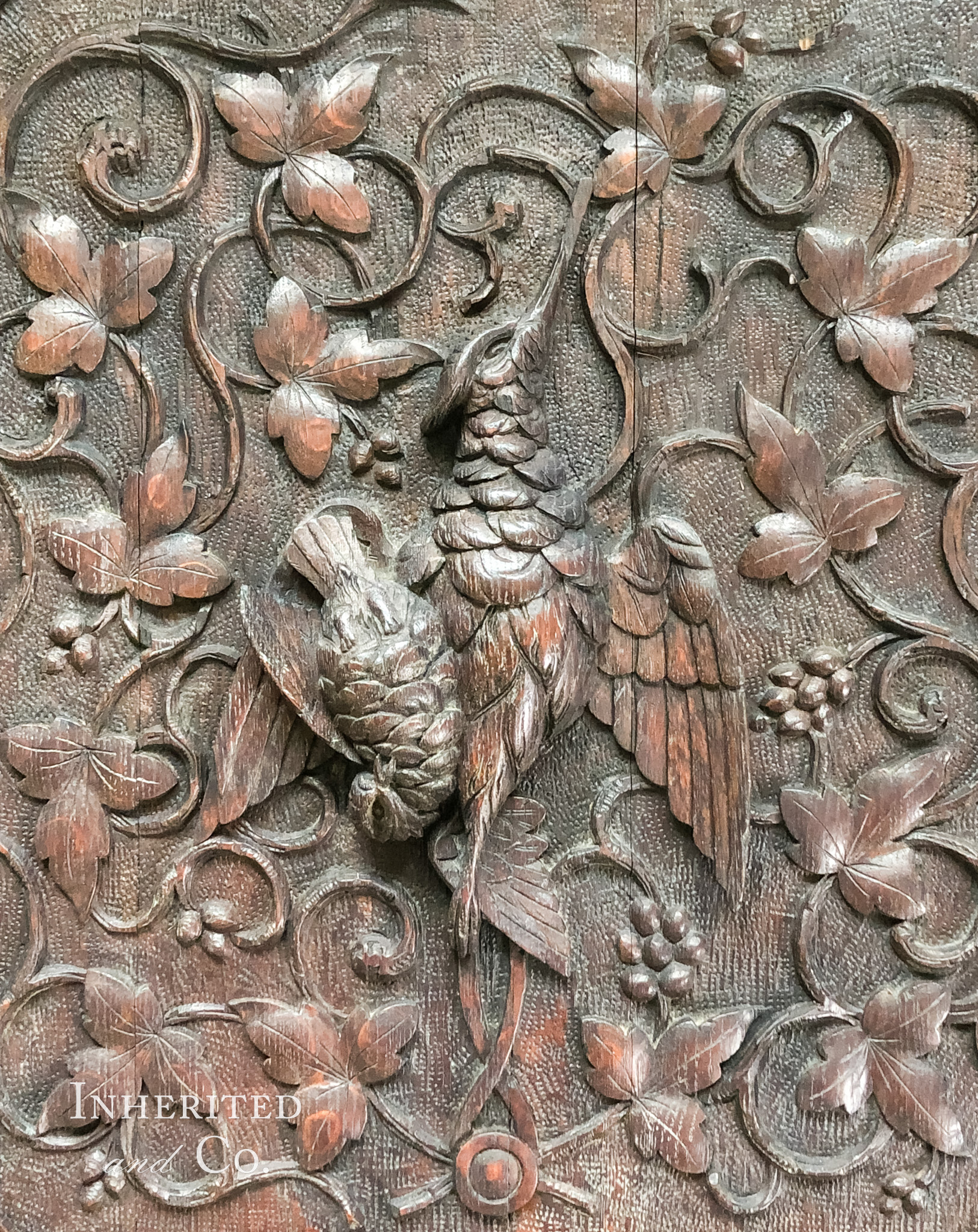 Bird carving on antique door