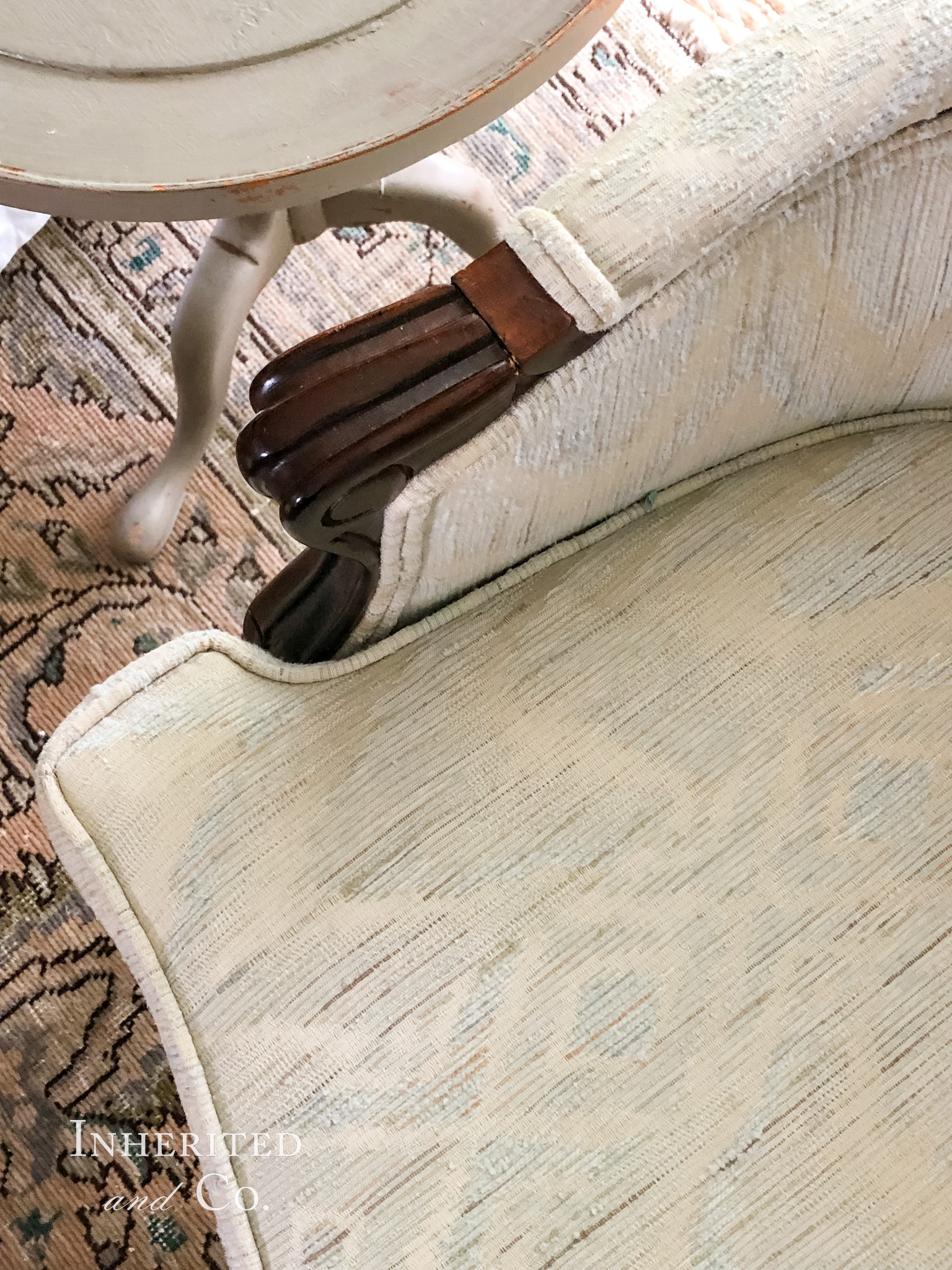 Close-up of Dated Flame Upholstery on Reproduction French Chair