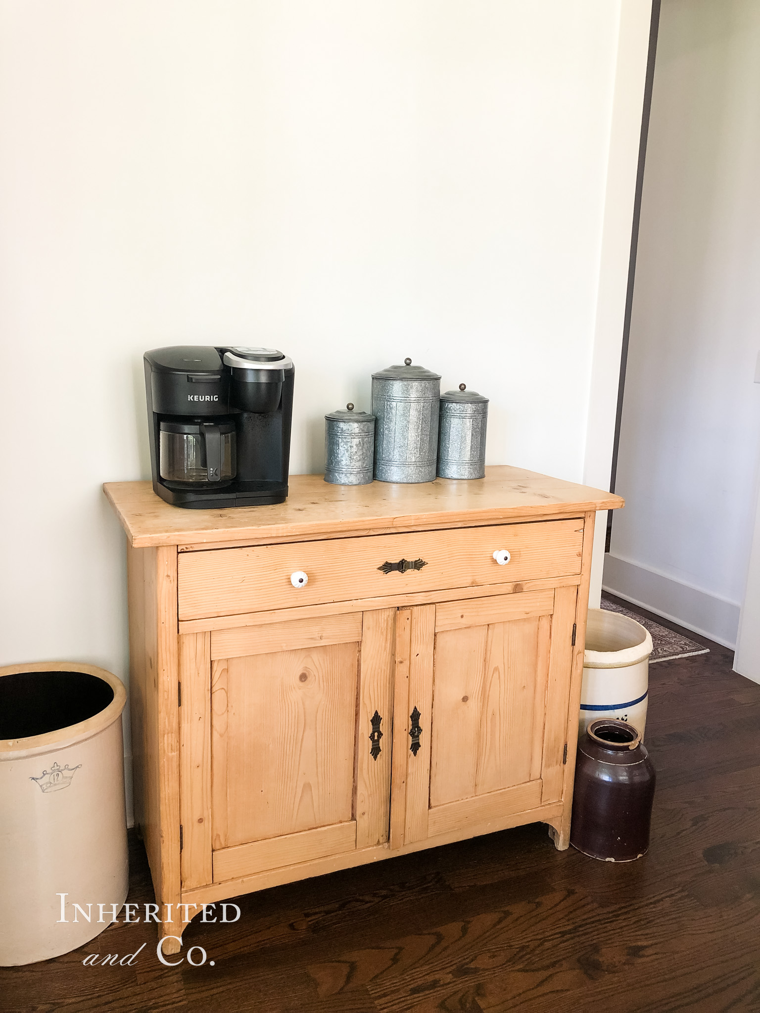 Home Coffee Bar Before Photo of Antique English Pine Cabinet in Breakfast Nook