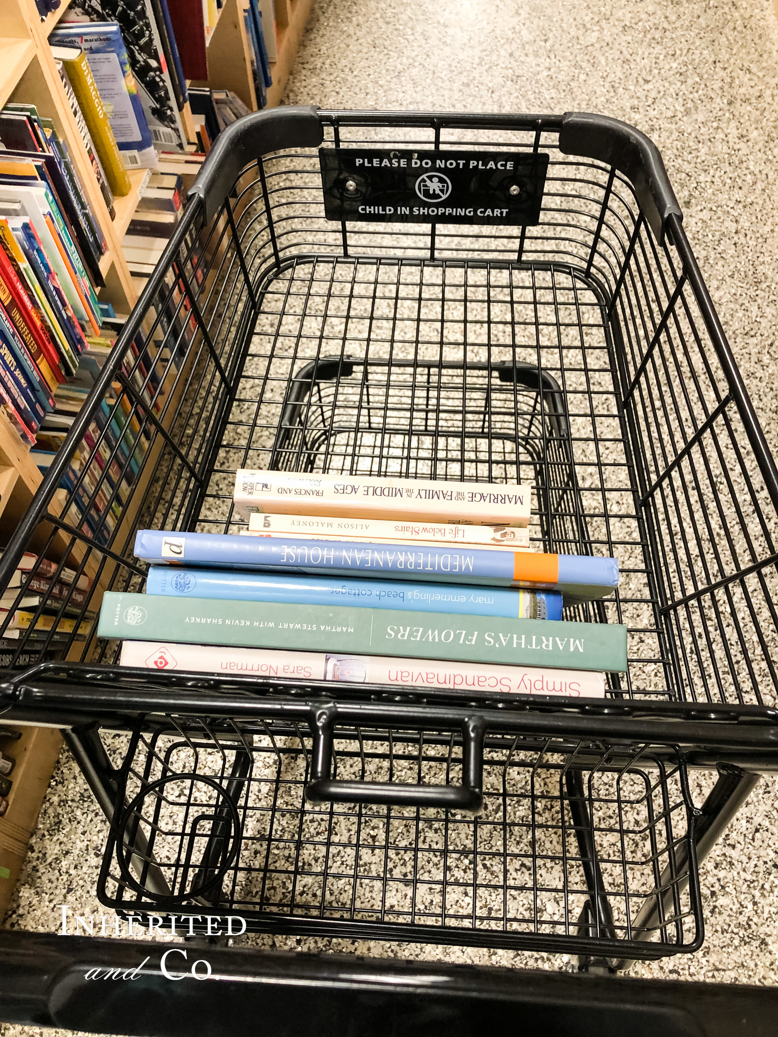 Shopping cart filled with books at McKay's Used Bookstore Nashville