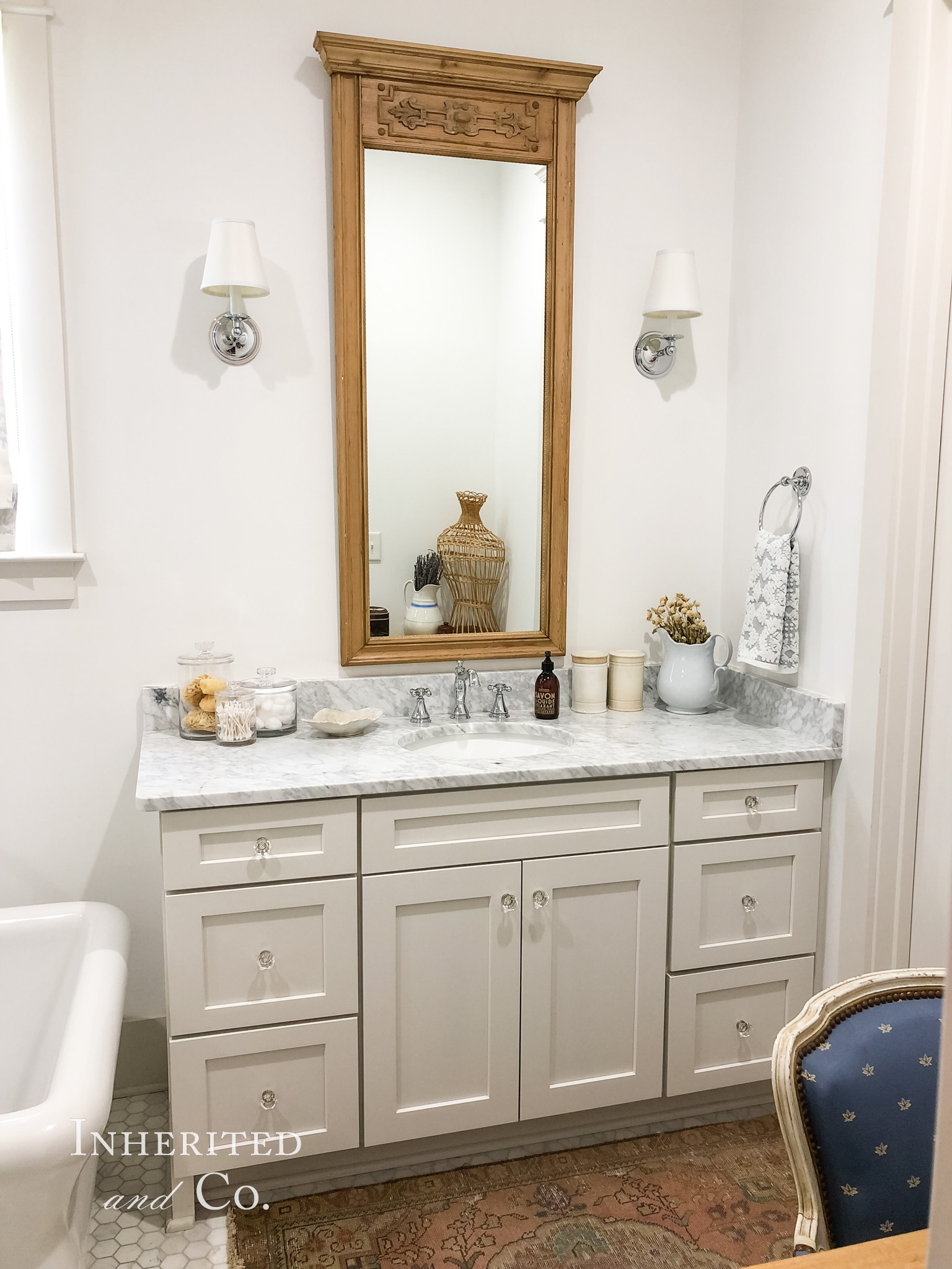 Bathroom Vanity with an antique pine mirror