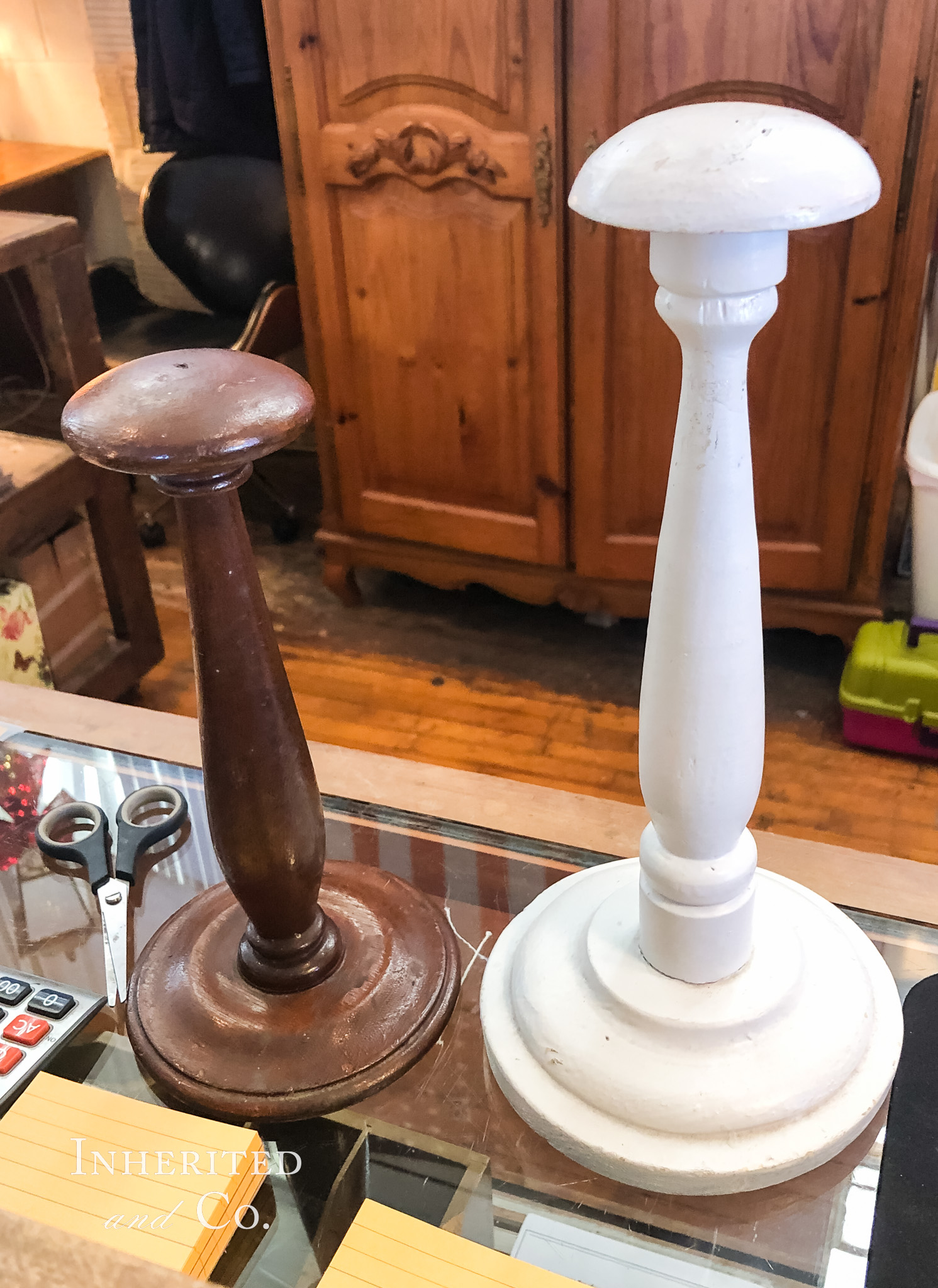 Pair of antique, wooden, hat stands