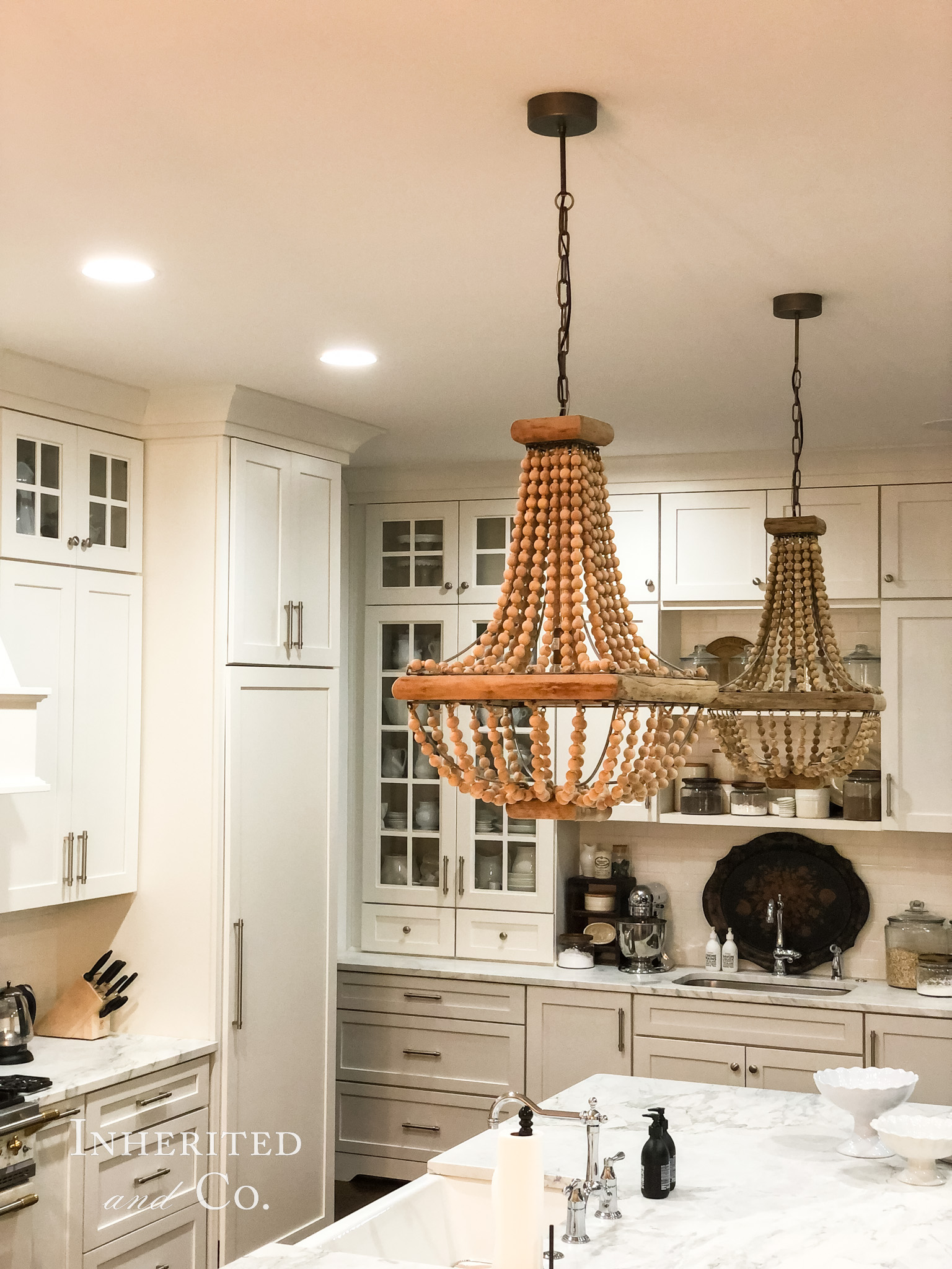 Beaded Wooden Pendants from Creative Co-op in White Kitchen