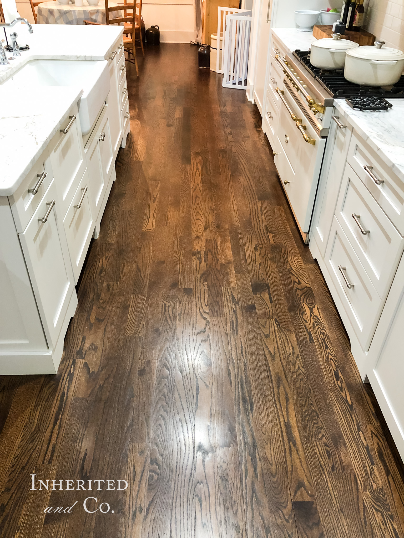 walkway between kitchen island and cabinets in custom kitchen