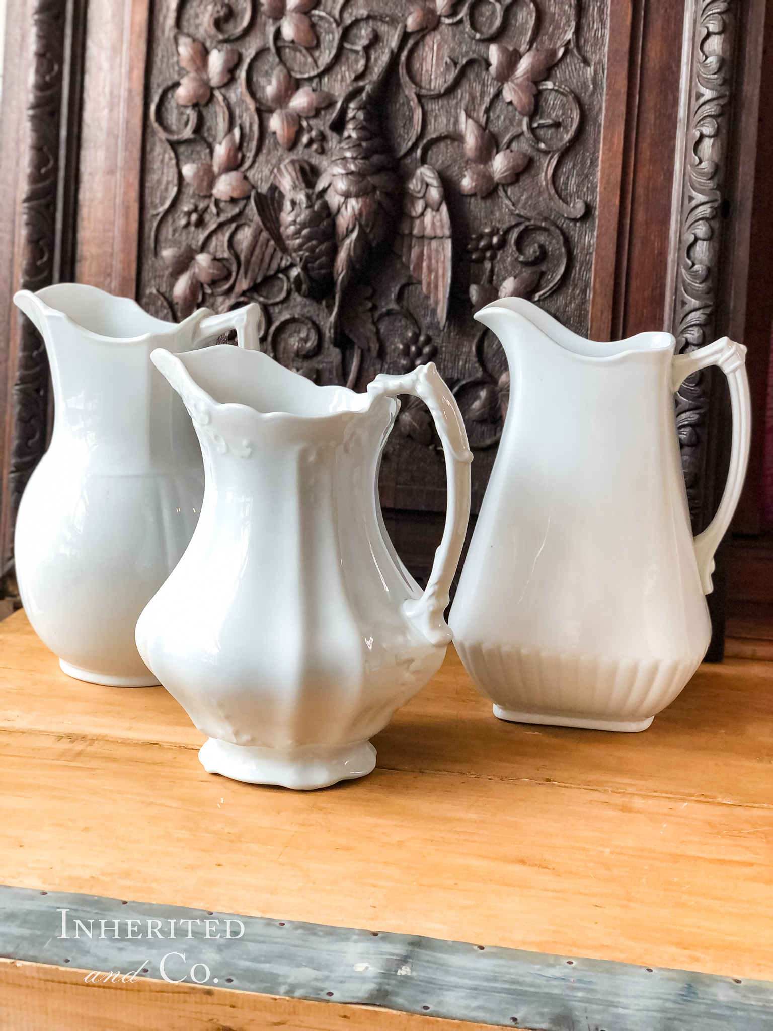 Trio of Antique Ironstone Pitchers