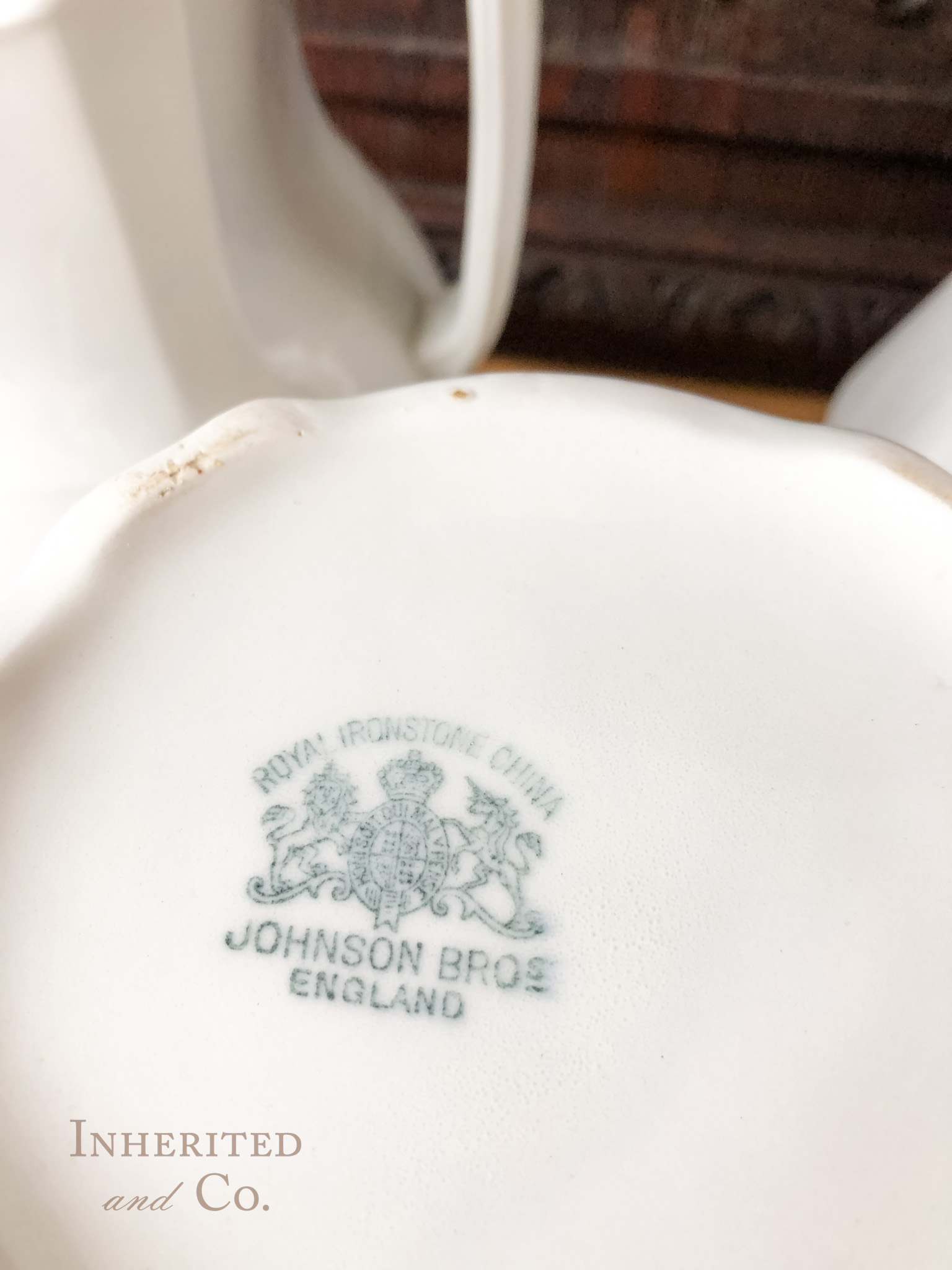 "Royal Ironstone China Johnson Bros England" marking on antique ironstone pitcher