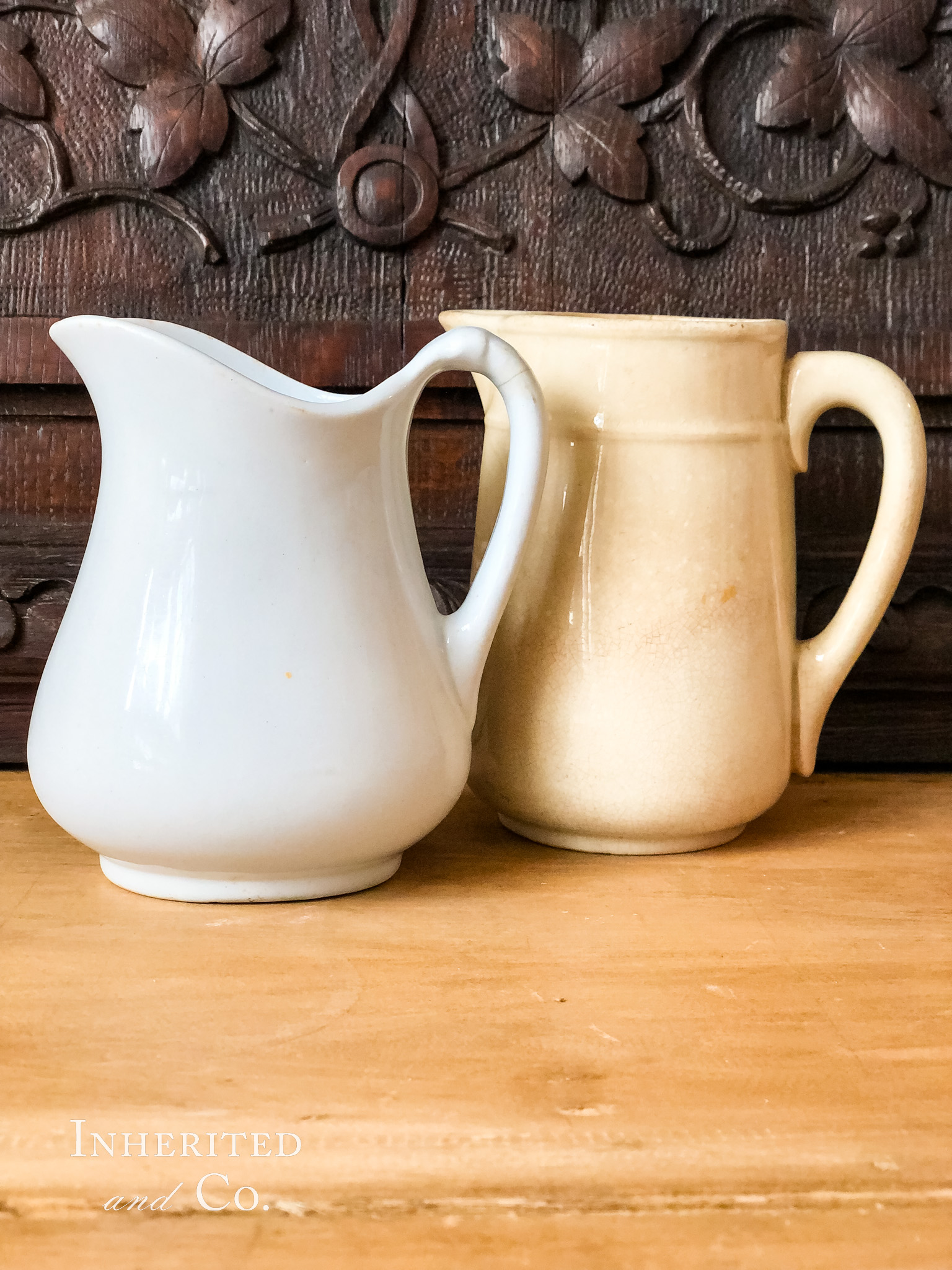 Pair of antique ironstone creamers