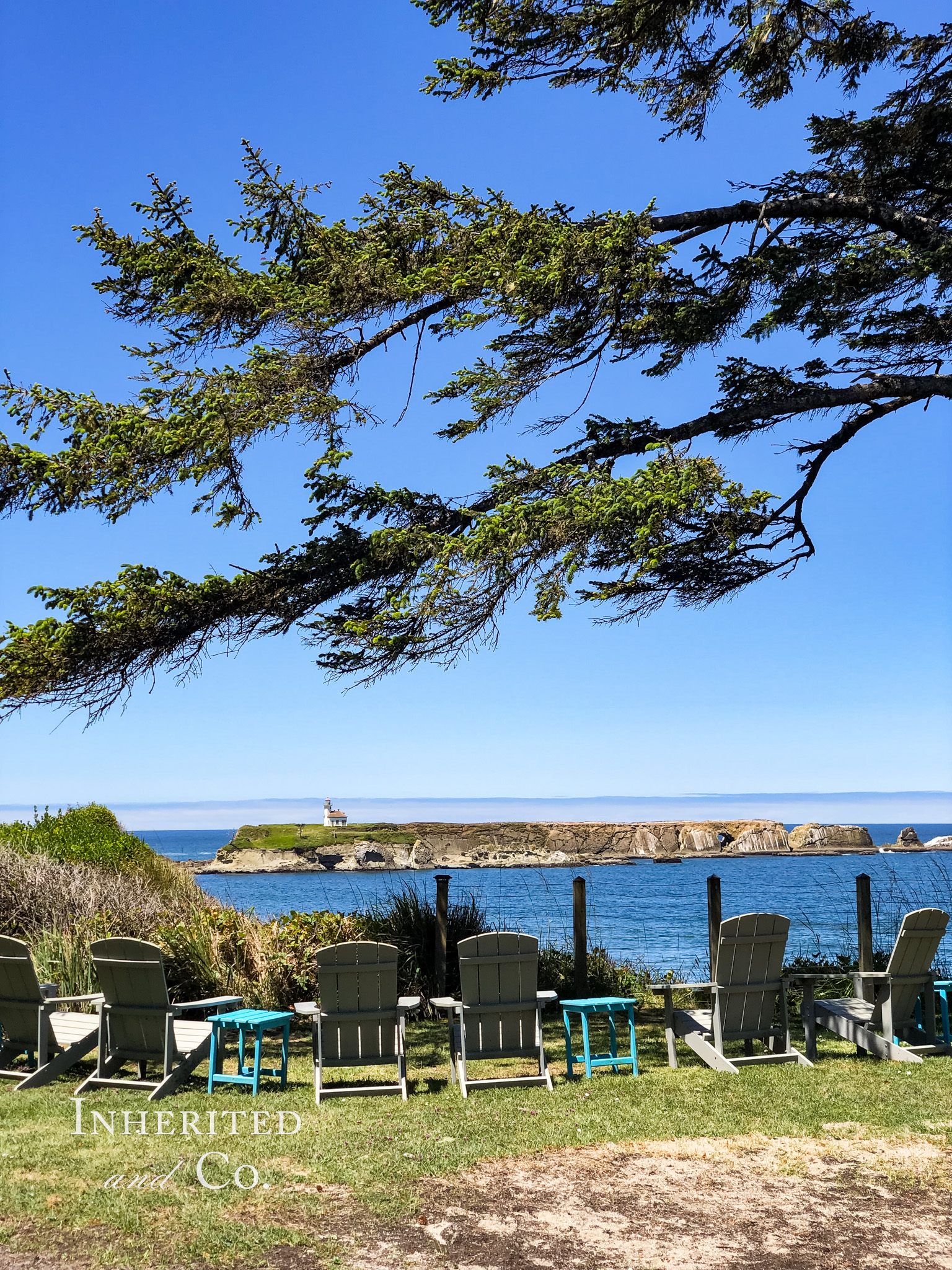 VRBO front yard view of Cape Arago Lighthouse