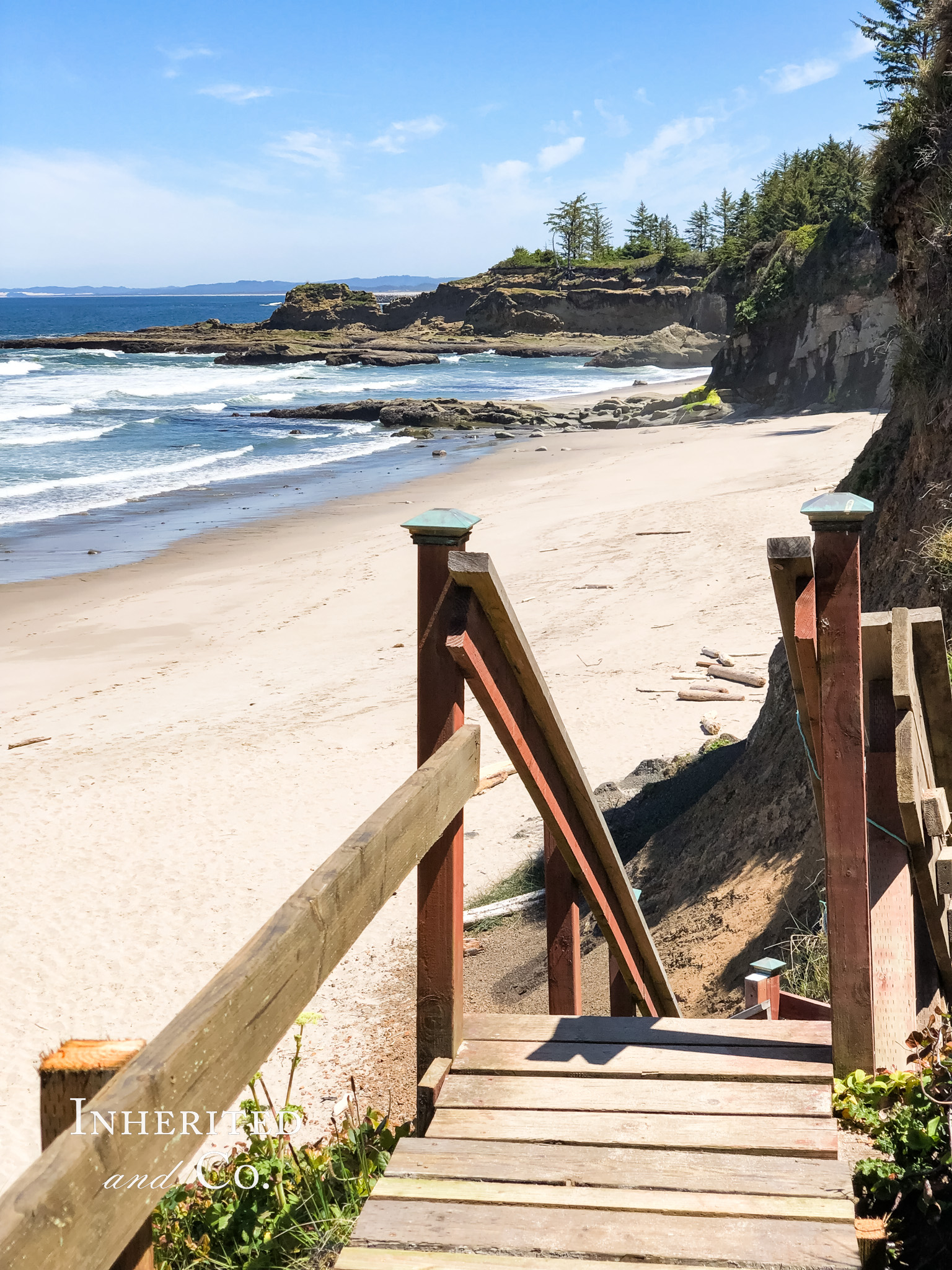 Steps leading to private beach from Oregon VRBO