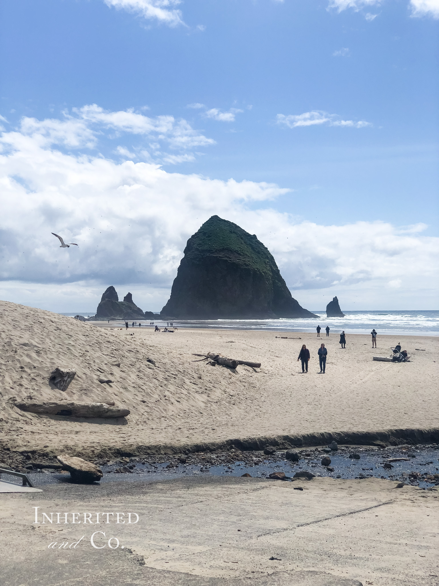 View of Haystack Rock from outside of The Wayfarer restaurant