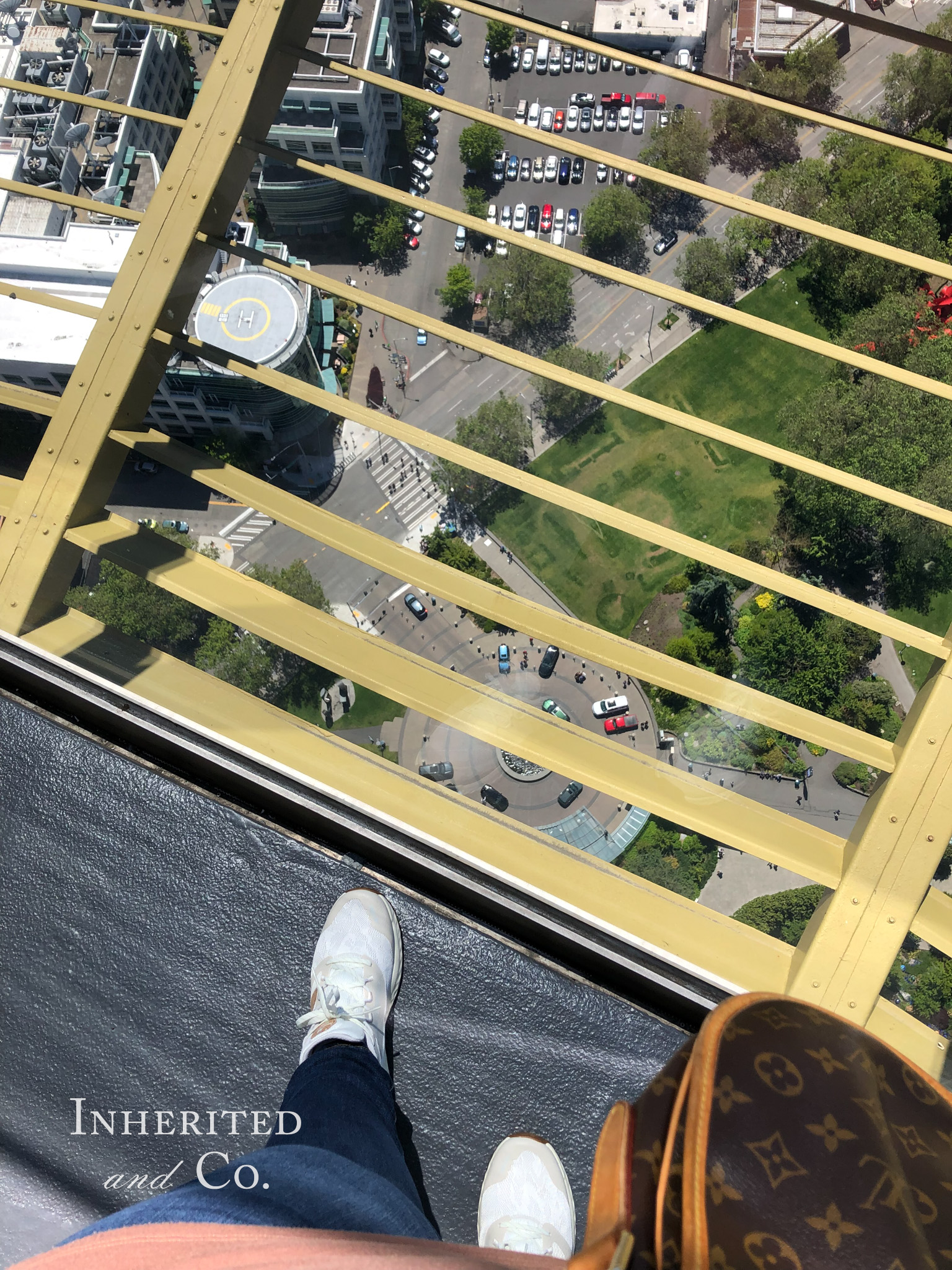 The view down from the top of the Seattle Space Needle