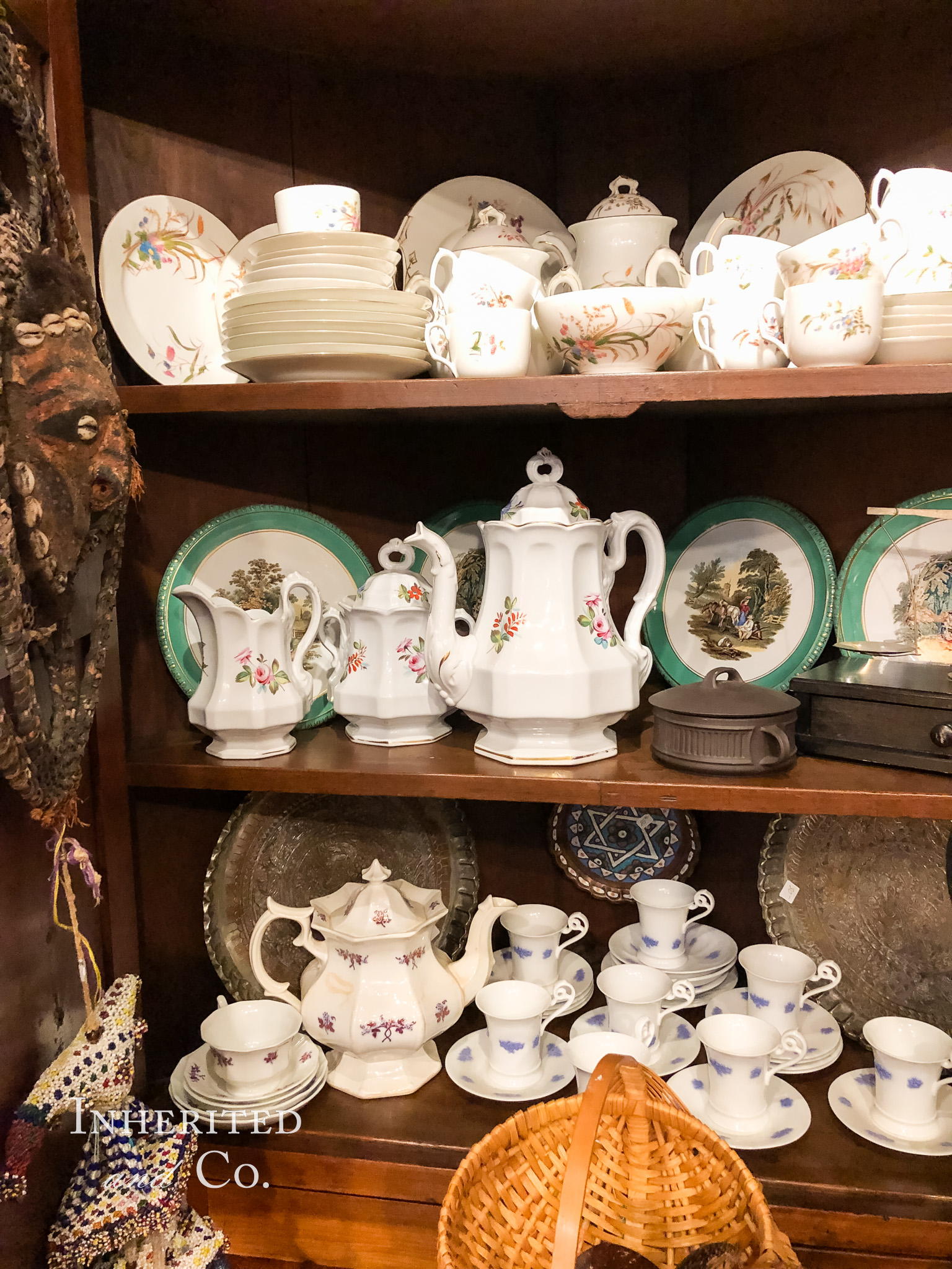 Ironstone dishes inside of Pastiche Antiques