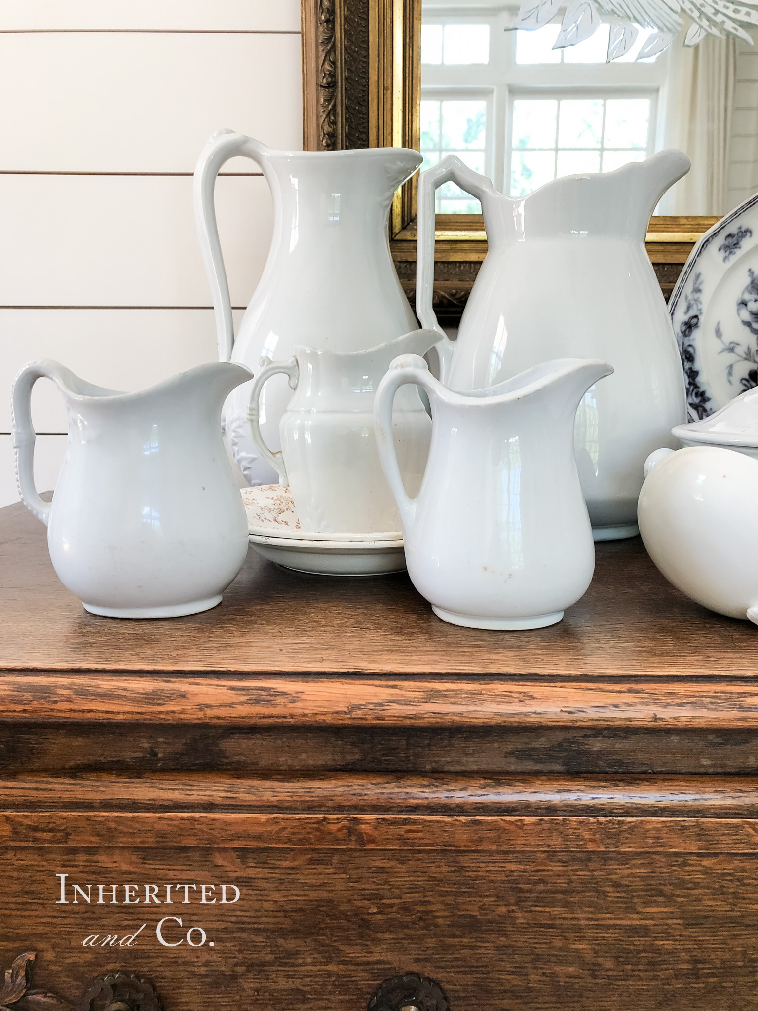 white ironstone pitchers