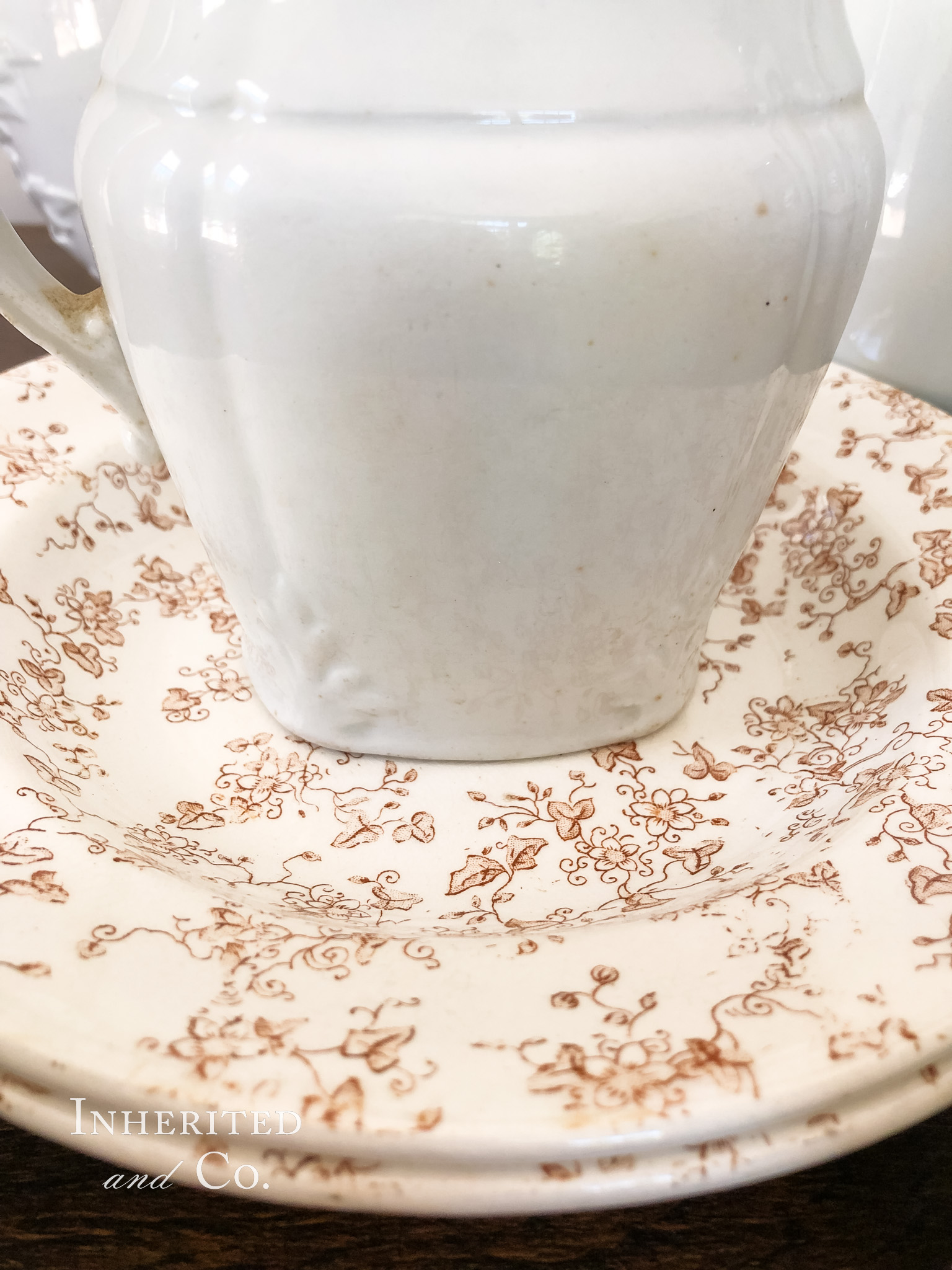 "Florian C&E" brown transferware soup bowls