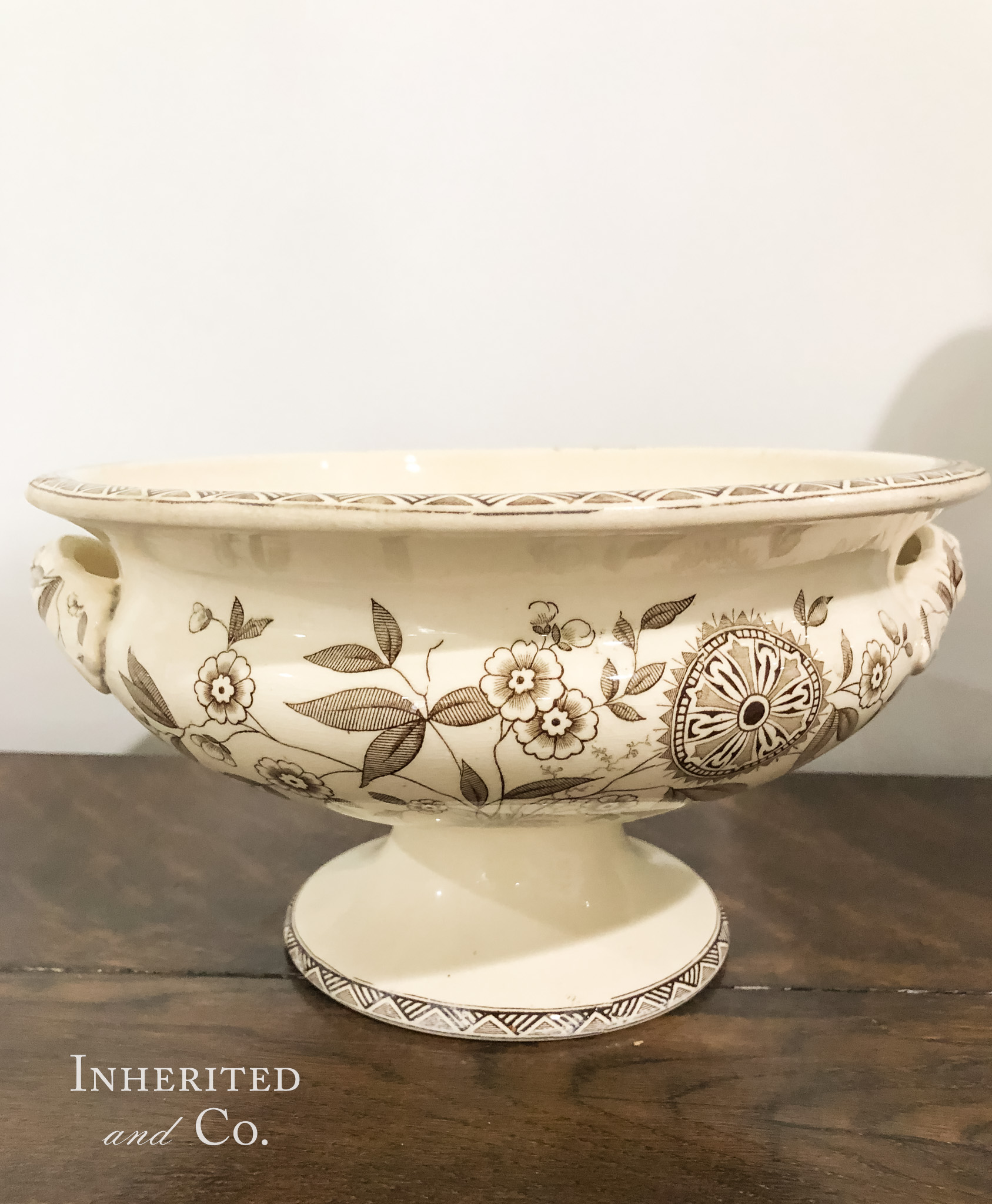 Antique Brown Transferware Compote