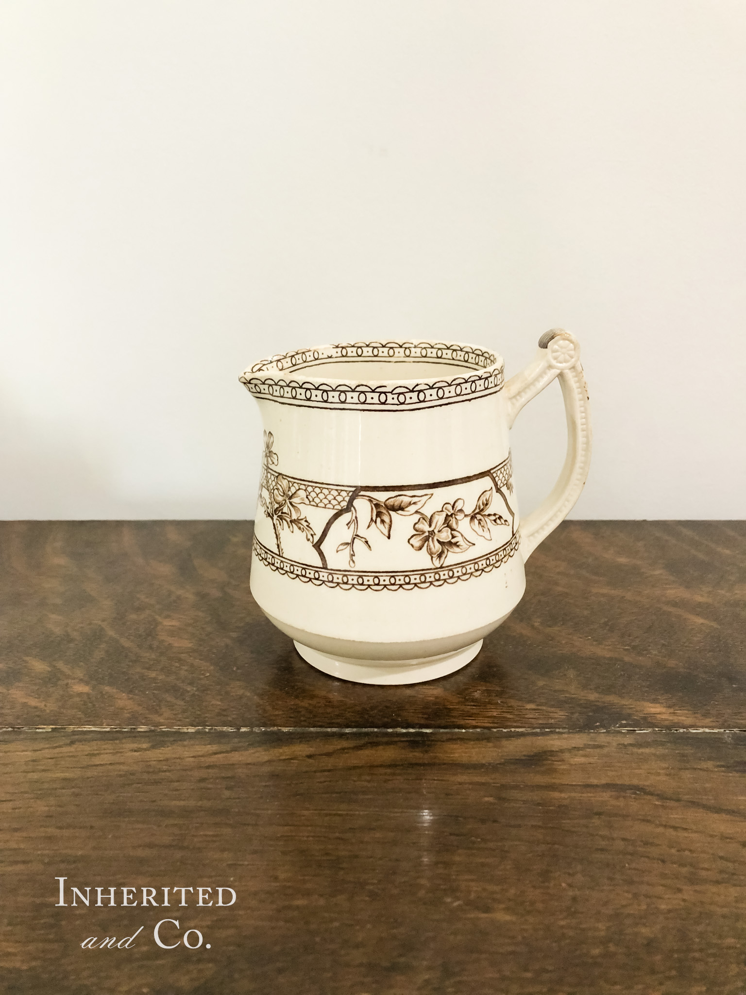 Aesthetic Movement brown transferware pitcher