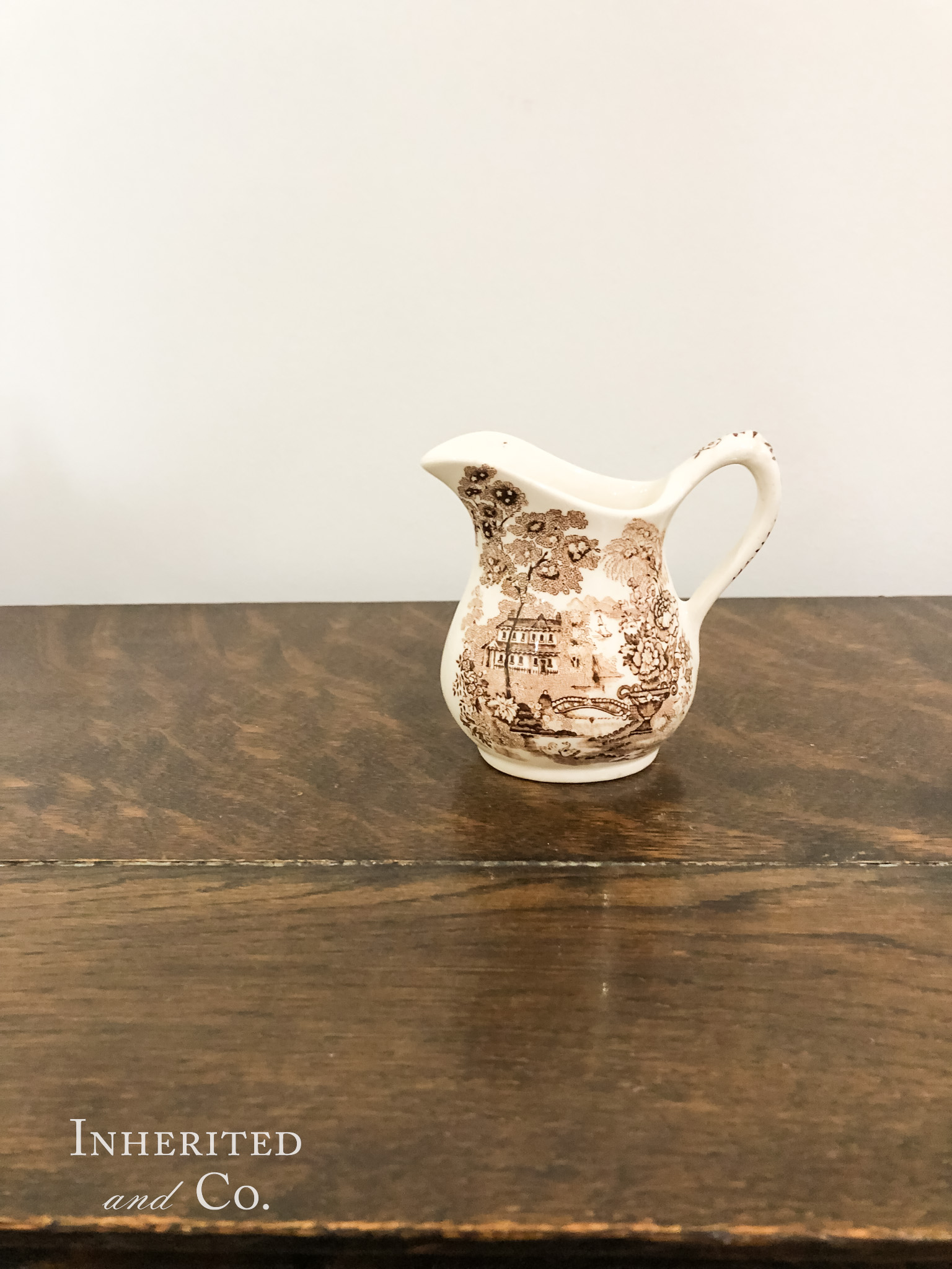 brown transferware creamer