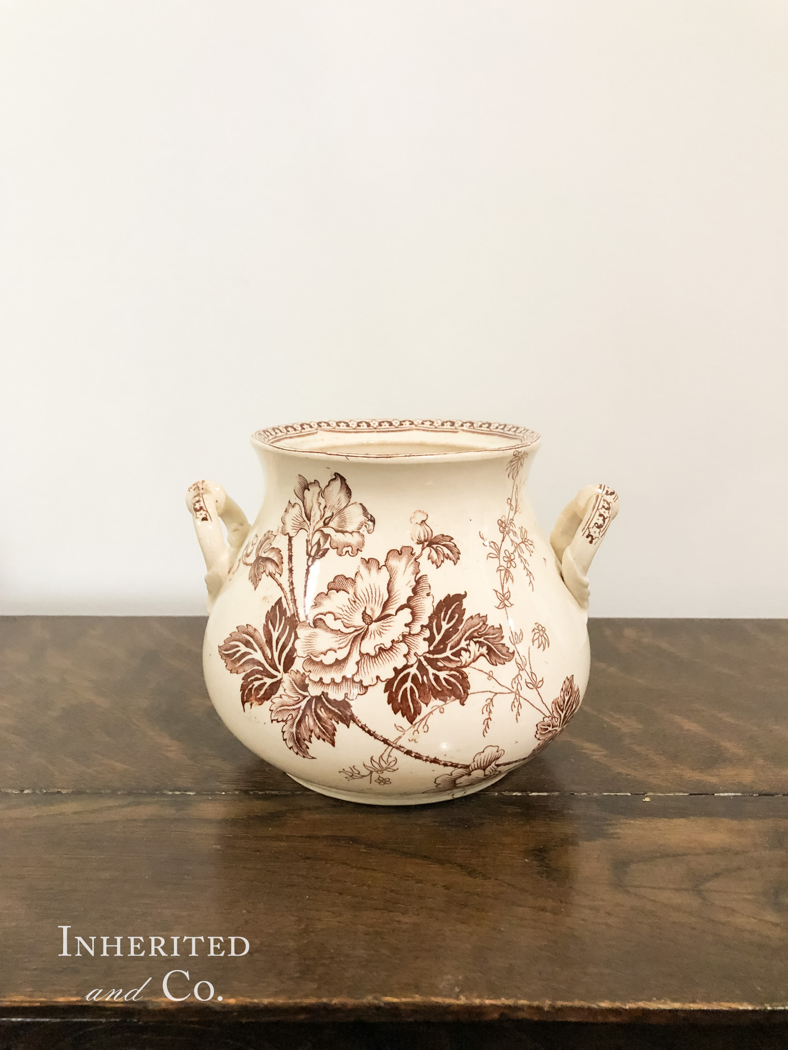 Aesthetic Movement Brown Transferware Sugar Bowl without lid