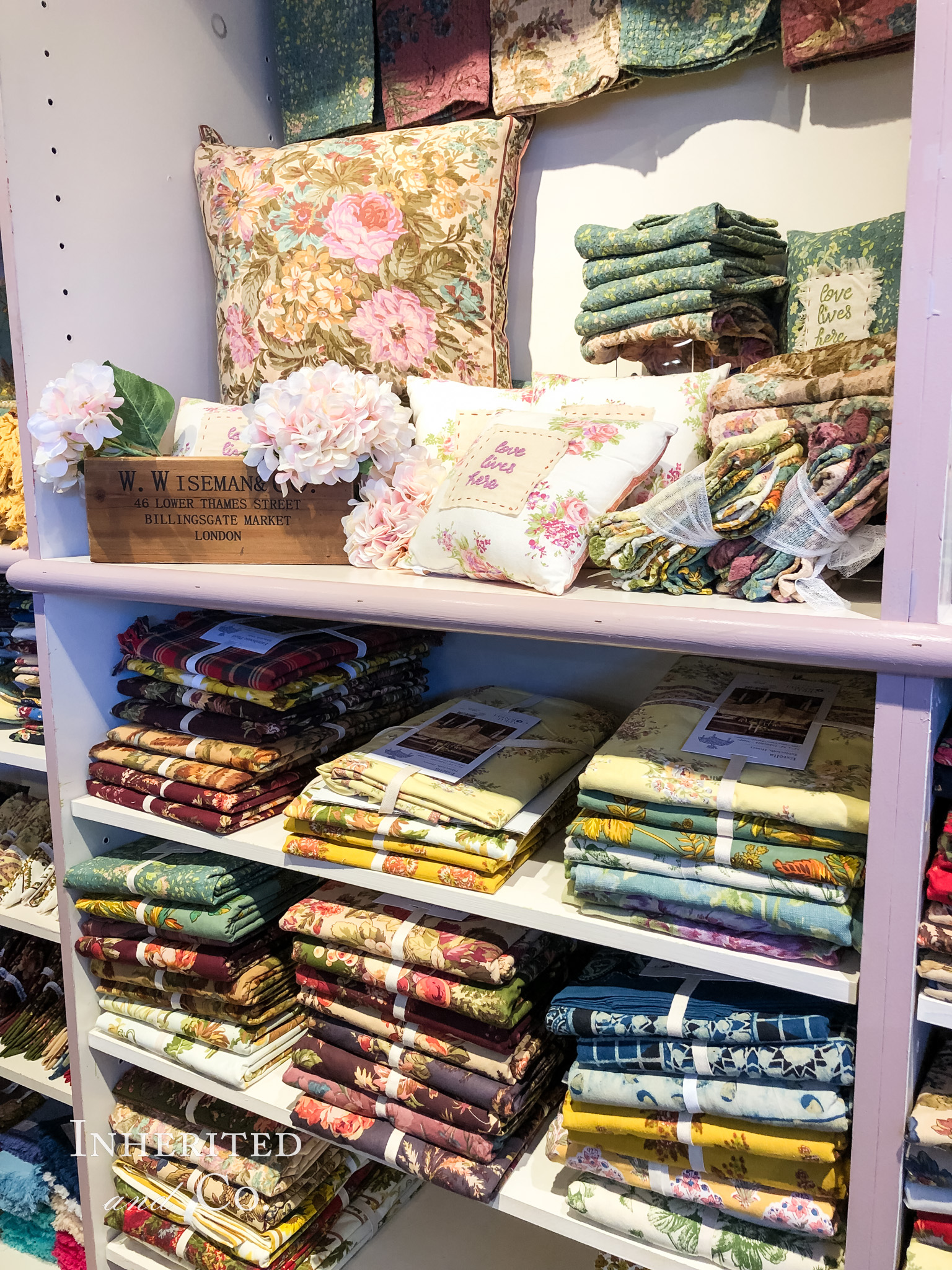 Linen display at April Cornell in Burlington, Vermont