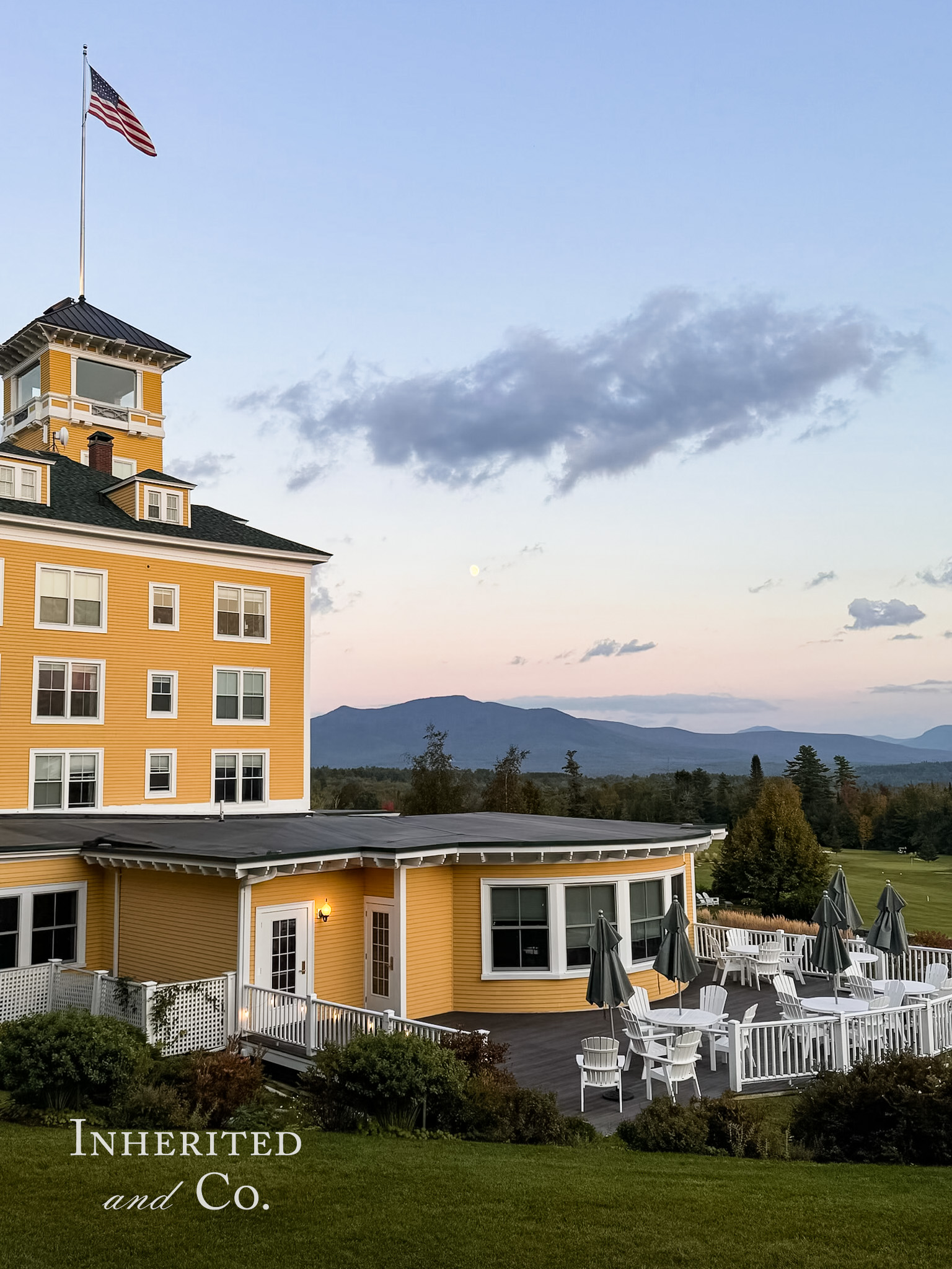 Mountain View Grand Resort in New Hampshire at sunset