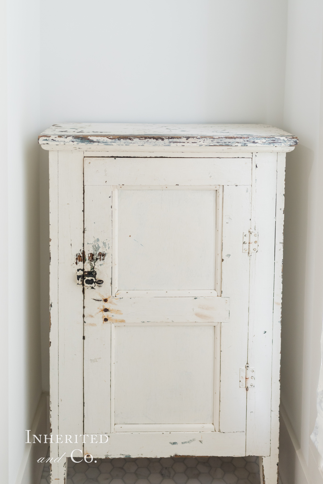 Chippy White Antique Jelly Cupboard