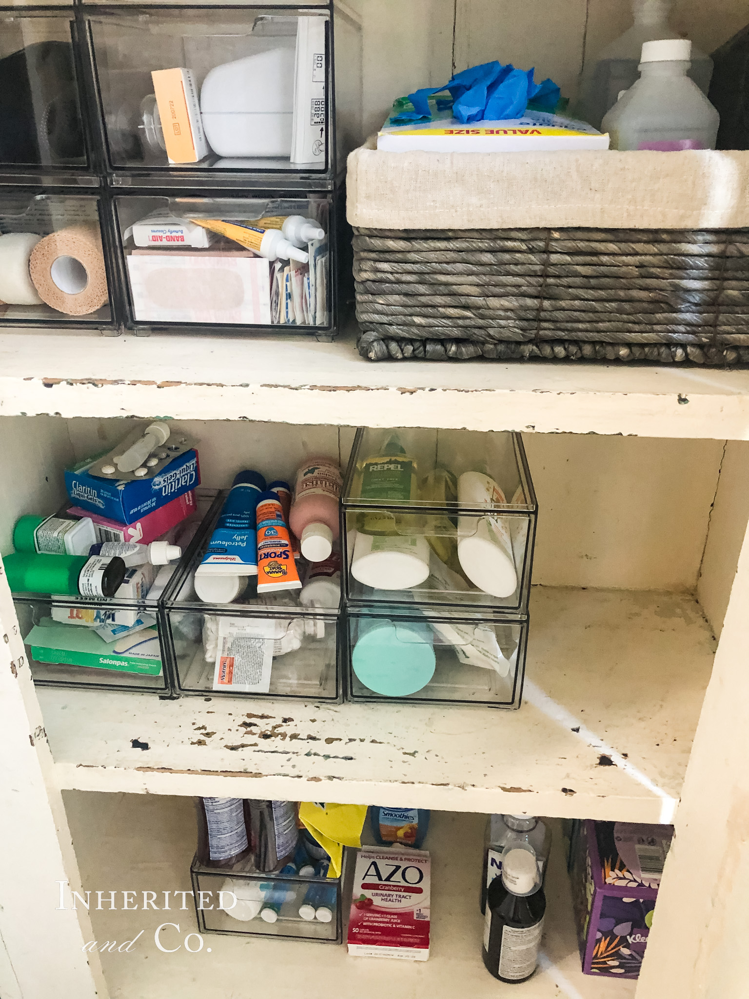 BEFORE of medicine cabinet organization