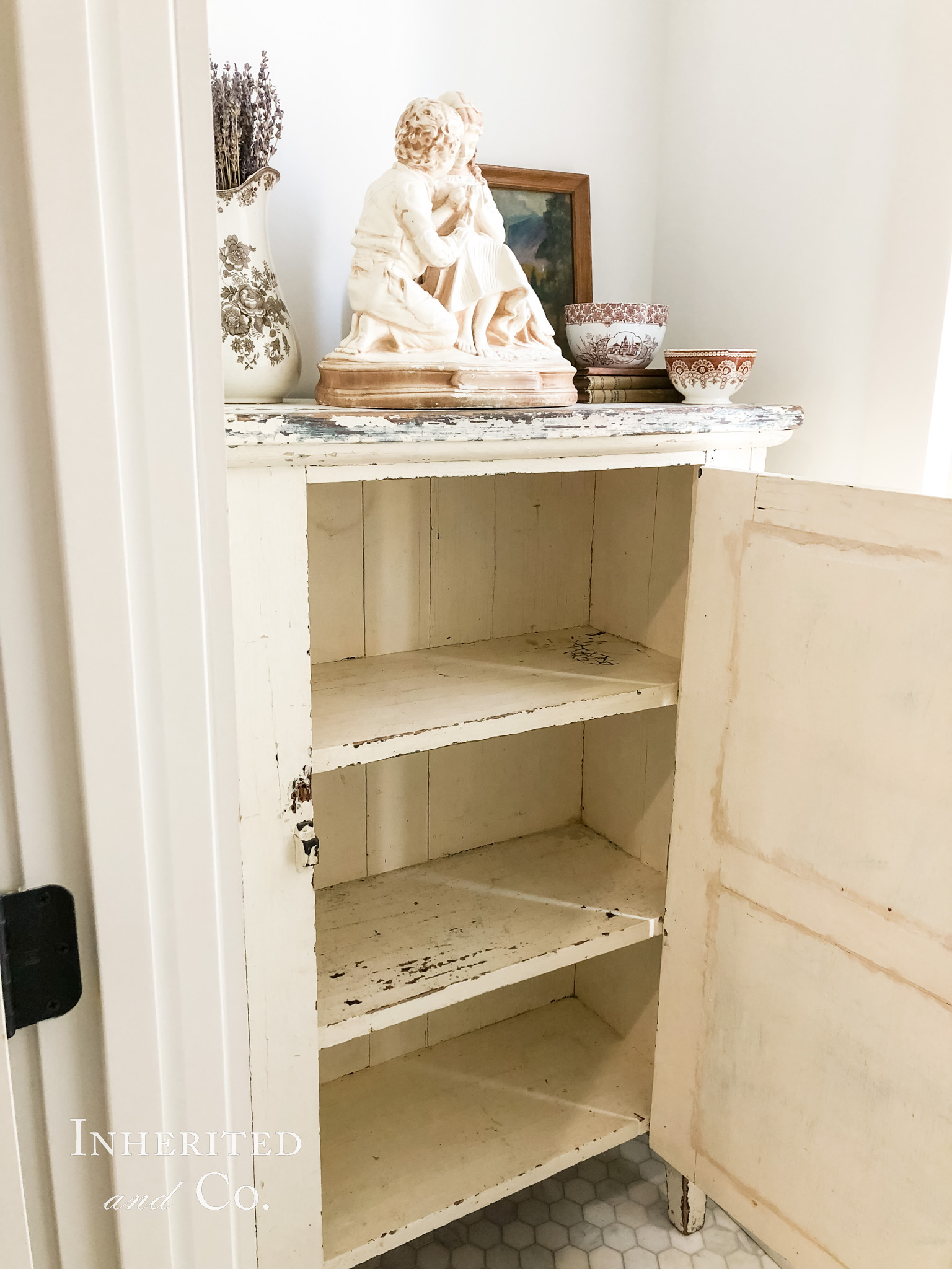 Chippy White Antique Jelly Cupboard