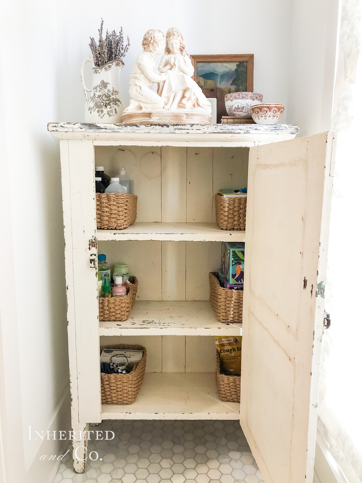 No Medicine Cabinet? An Antique Jelly Cupboard Solution!