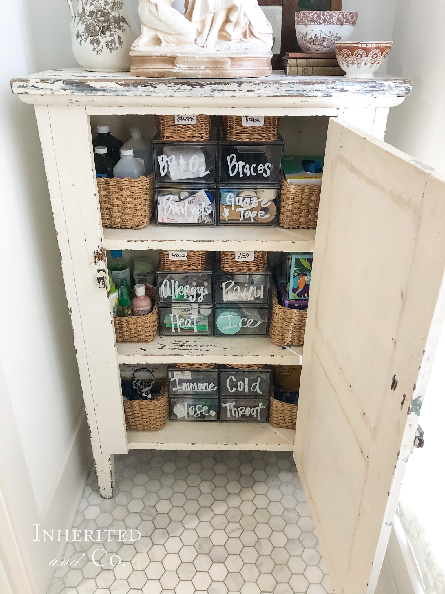 Antique Jelly Cupboard turned Medicine Cabinet